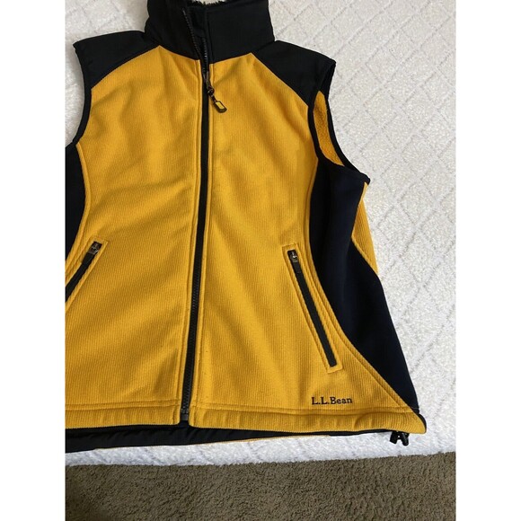 Vintage LL Bean Women’s Black/Yellow Vest Fur Trim Two Front Pockets Sz Petite M - Picture 4 of 15